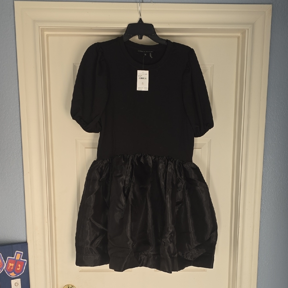 English Factory Black Dress with Puff Sleeves